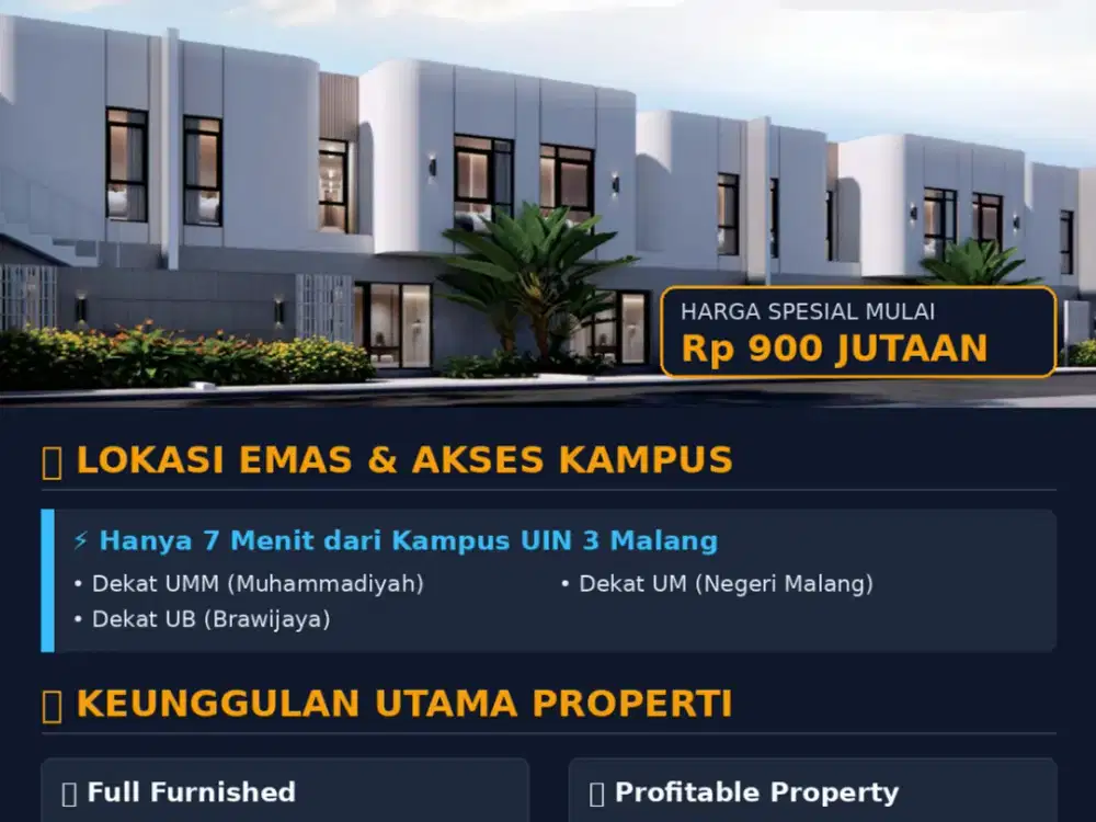 INVESTASI PROPERTI PALING CUAN DI KOTA PENDIDIKAN MALANG!