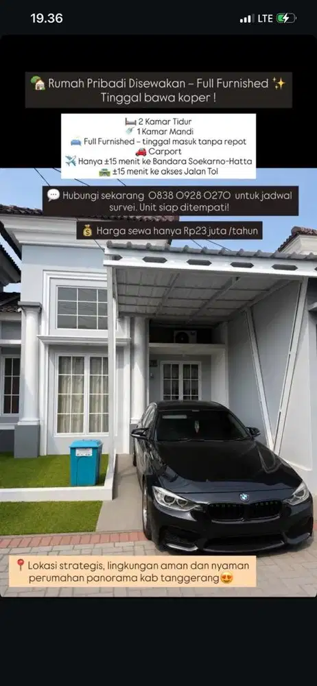 Sewa rumah full furnish pertahun