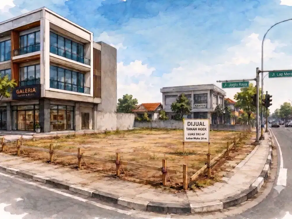 DIJUAL TANAH HOEK, AREA KOMERSIL, JL. JOGLO RAYA, LT 592 M2, SHM, LOKASI STRATEGIS