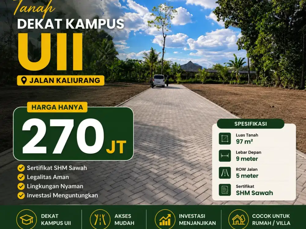270 jt Dekat Kampus UII Jogja Di Jalan Kaliurang