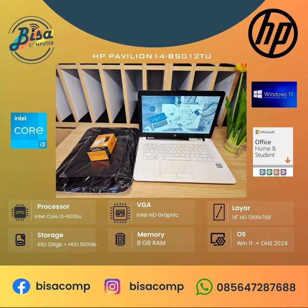 HP Pavilion 14-BS012TU Core i3 6th Gen SSD 128gb HDD 500gb Ram 8gb 14