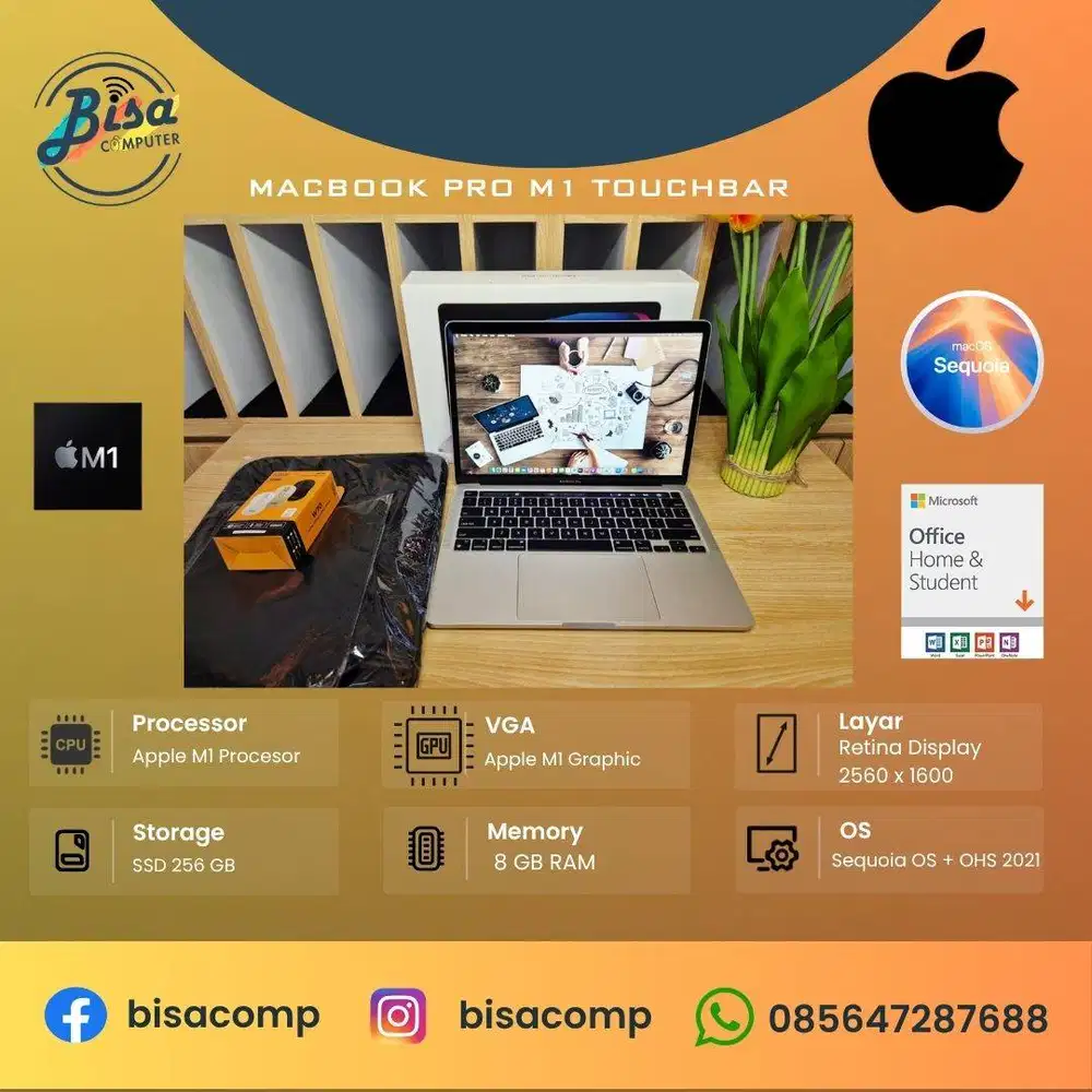 MacBook Pro M1 Touchbar SSD 256gb Ram 8gb 13,3inchRetina Backlit