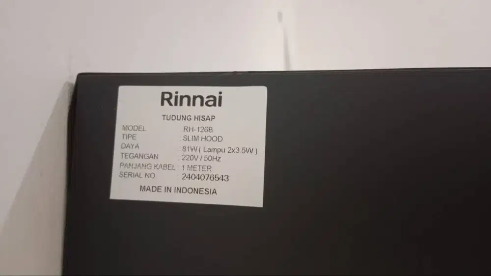 COOKERHOOK ( TUDUNG HISAP ) UNTUK DAPUR RUMAH, CAFE KECIL - RINNAI