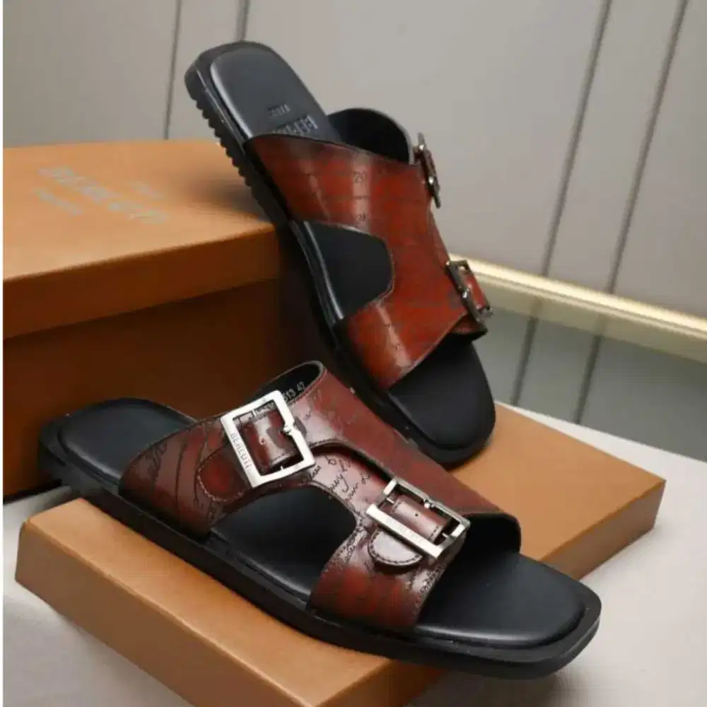 SANDAL BERLUTI LEATHER SLIDE BRANDED IMPORT