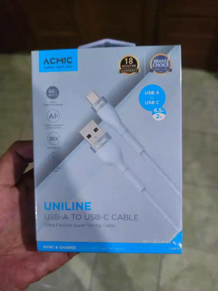 Kabel Data Usb A to C Merk Acmic Support 66wat , segel ori