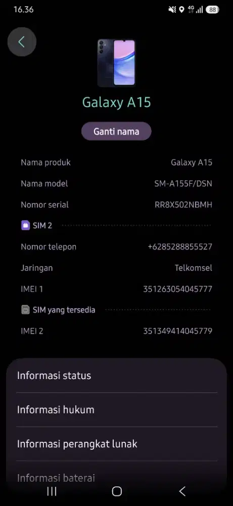 Samsung a15 pulset mulus no minus ram 8/128 .4g