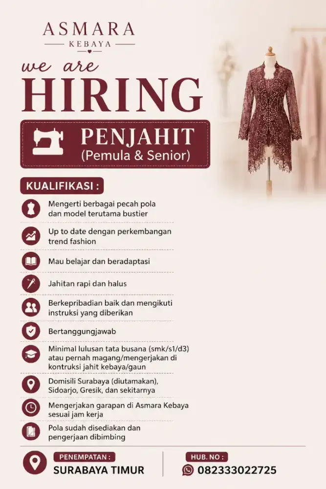 Dibutuhkan penjahit