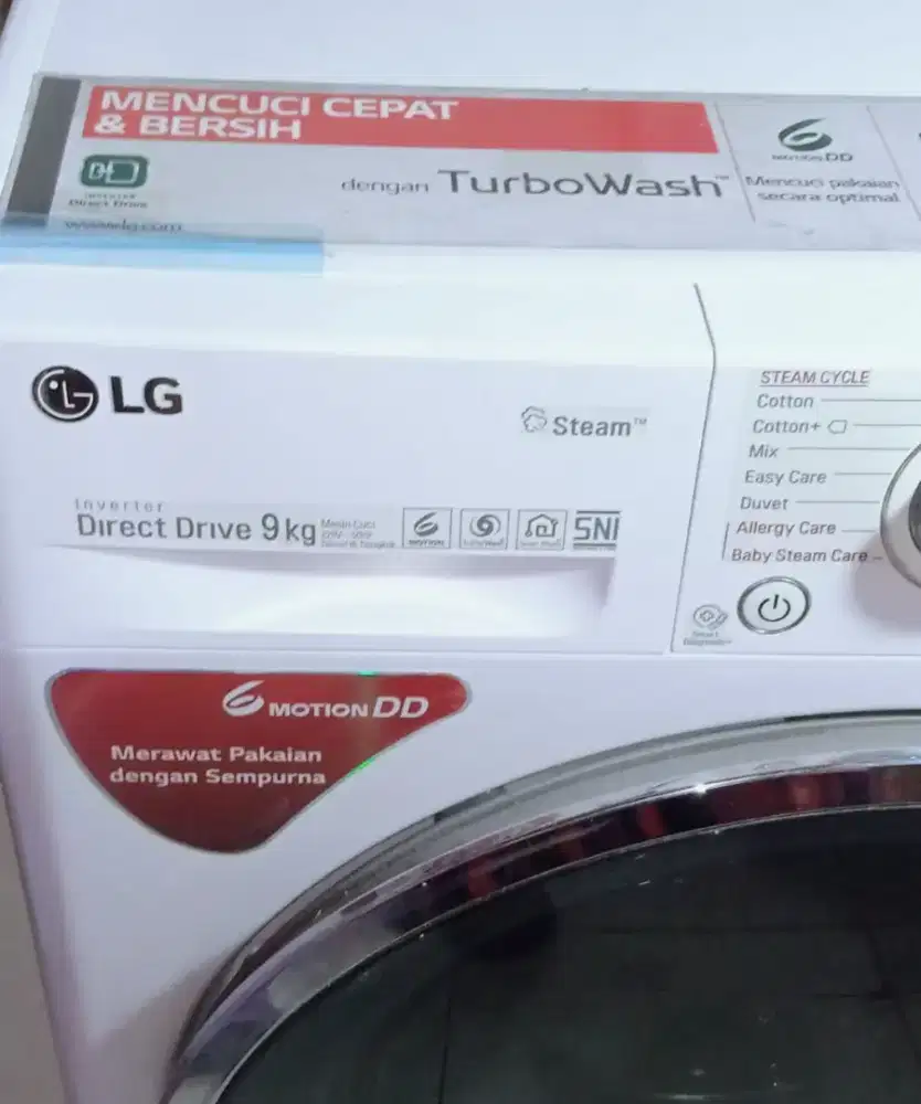 Jual cpt mesin cuci frontloading LG 9kg suport wifi,normal,masih bagus