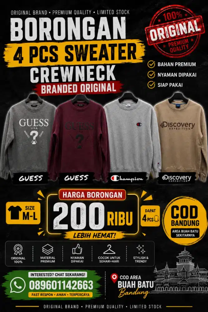 Flash Sale Paket 4pcs Sweater CN Ori Branded Size M-L Modis Keren Baru