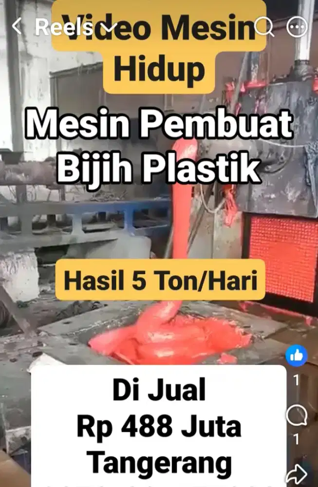 DIJUAL MESIN PROSES PLASTIK, BISA 5 TON PLASTIK PER HARI- HARGA UMKM