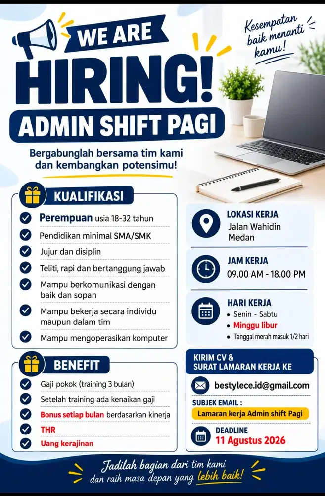 Lowongan Kerja Admin Shift Pagi