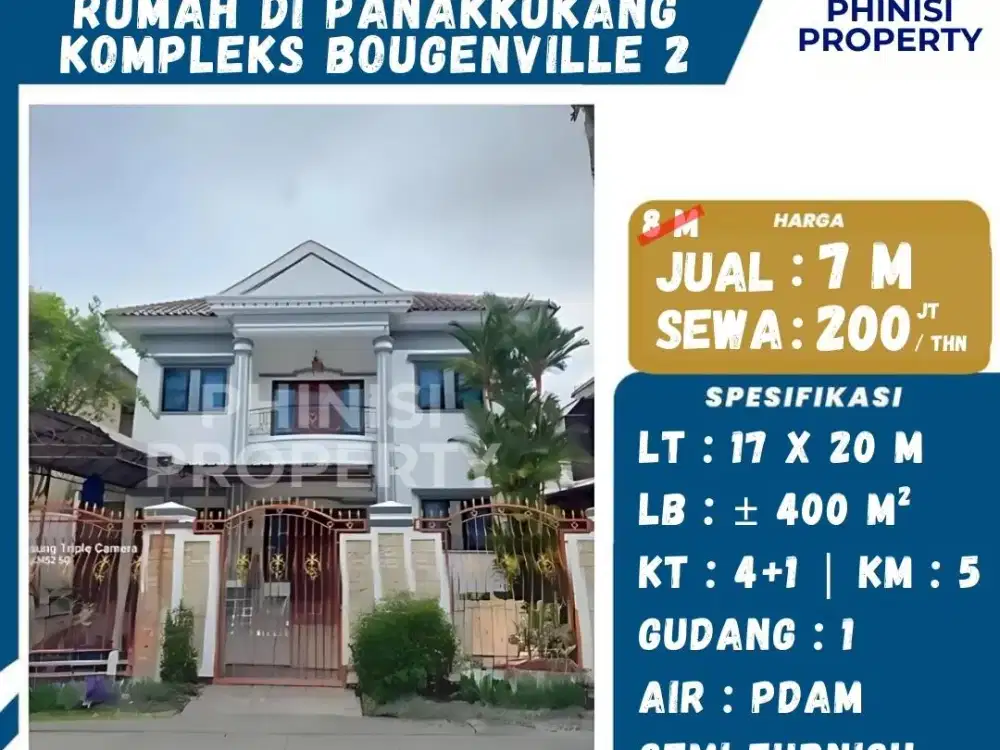 DIJUAL / DI SEWAKAN RUMAH 2 LANTAI DI BOUGENVILLE PANAKUKANG