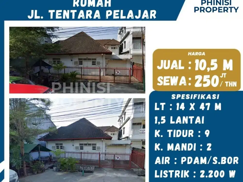 DIJUAL Rumah besar di Jalan Tentara Pelajar