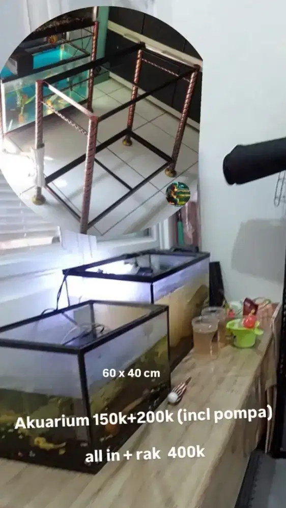 Akuarium set rak isi 2 dan pompa