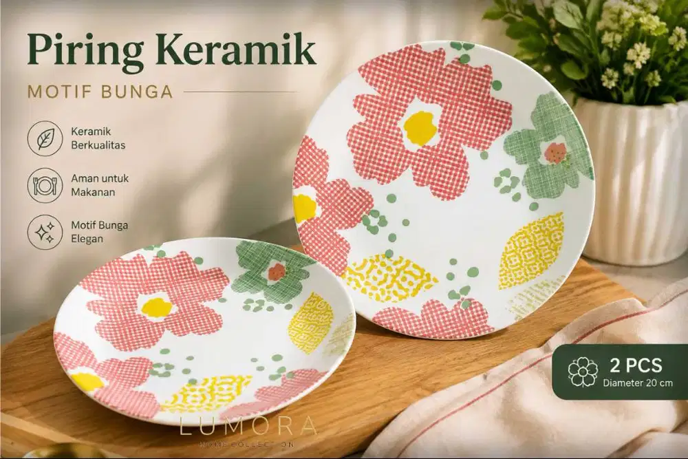 Piring Keramik Motif Bunga Premium 20cm Baru Rp90rb/Pcs