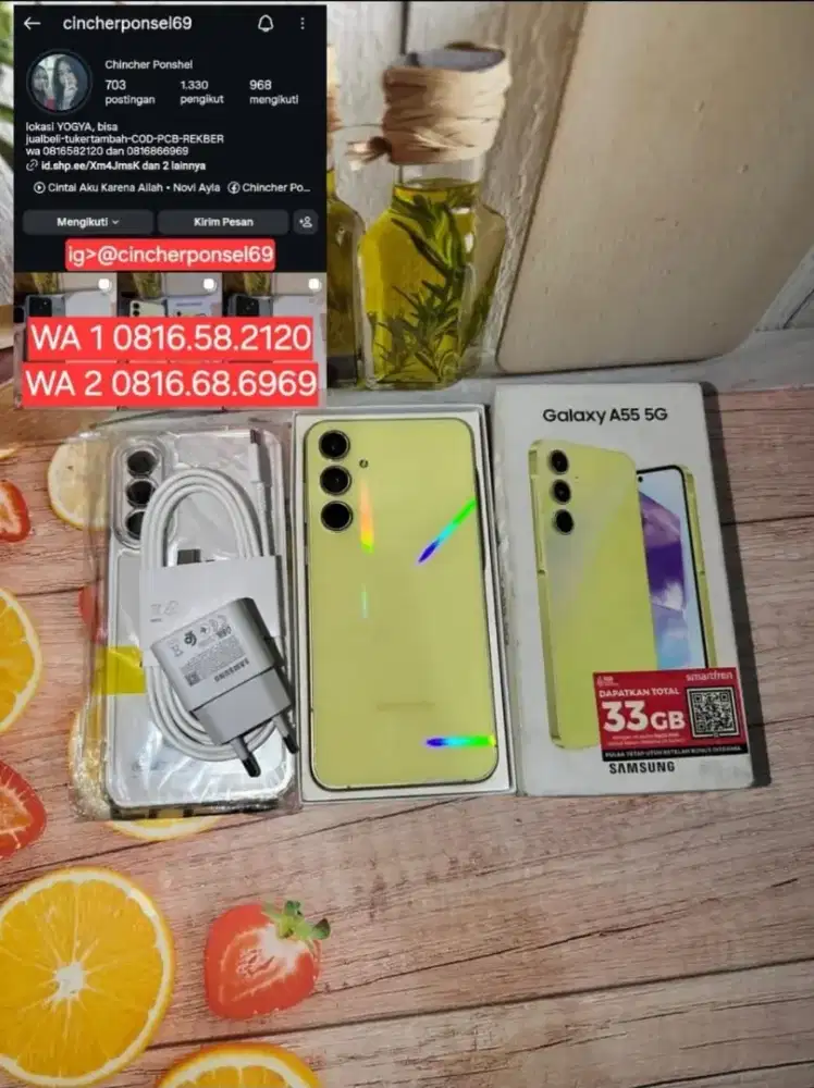 Jual hp samsung A55 5G 8/256 istimewa likenew free ADAPTOR n case