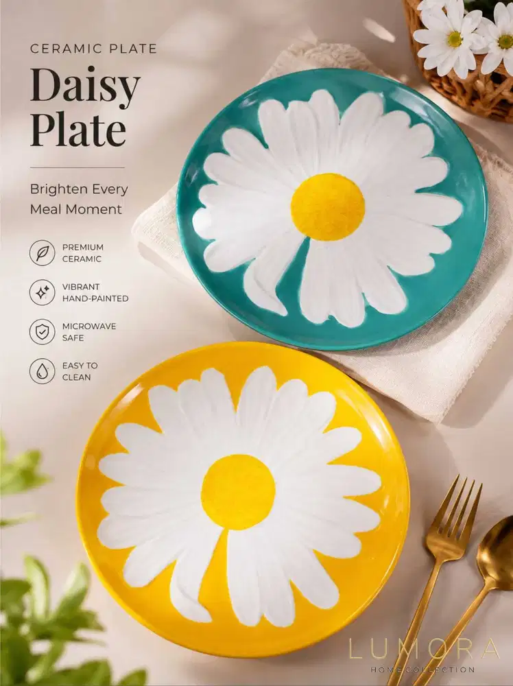 Piring Keramik Motif Daisy Premium
