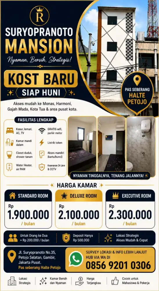 Kost Baru Jakarta Pusat Dekat Halte Petojo Mulai Rp1,9 Juta