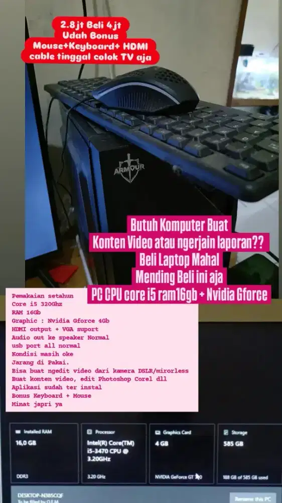 CPU / PC Only Core i5 Ram 16 Gb Graphic Nvidia Gforce