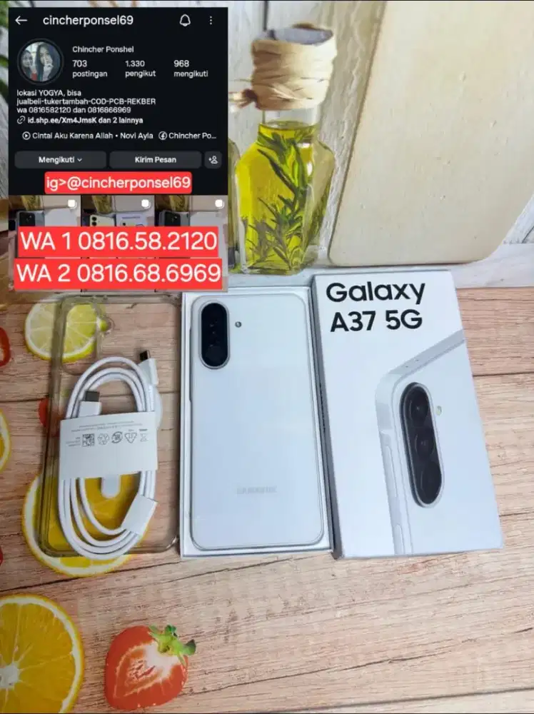 Jual hp samsung A37 5g 8/256 likenew buat review saja free ADAPTOR