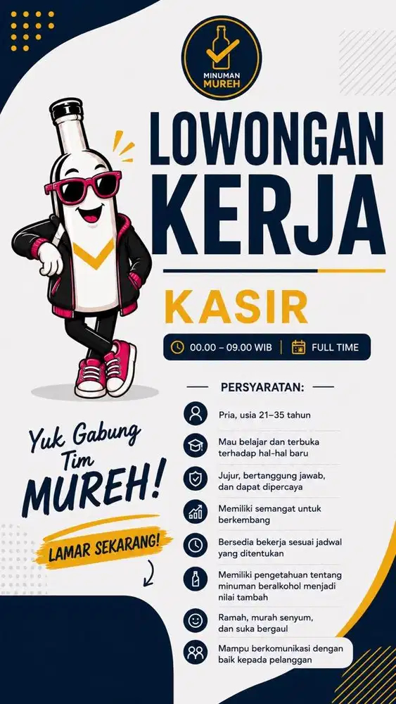 LOKER KASIR FULL TIME (00.00-09.00)