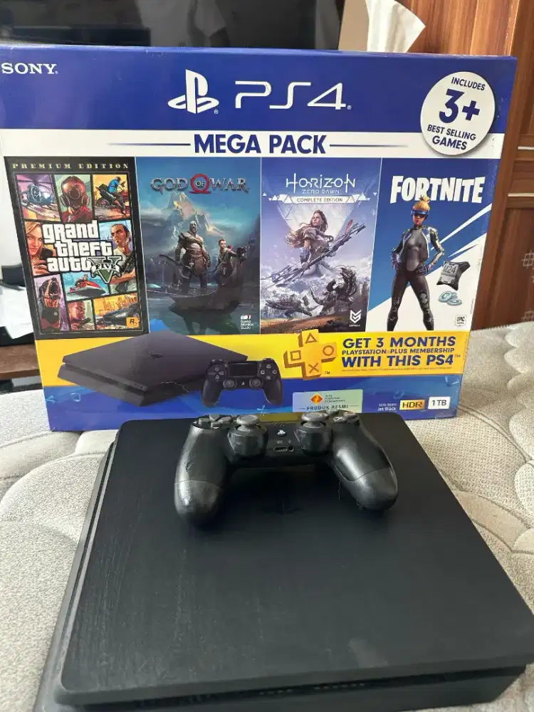 PS4 Slim 1TB Hitam Ex Resmi Sony Indonesia Fullset Mulus