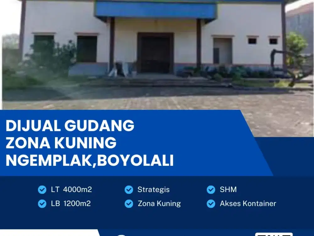 Dijual Gudang Zona Kuning Industri Lokasi Super Strategis Ngemplak,Boyolali Luas 4000m2 BU!!