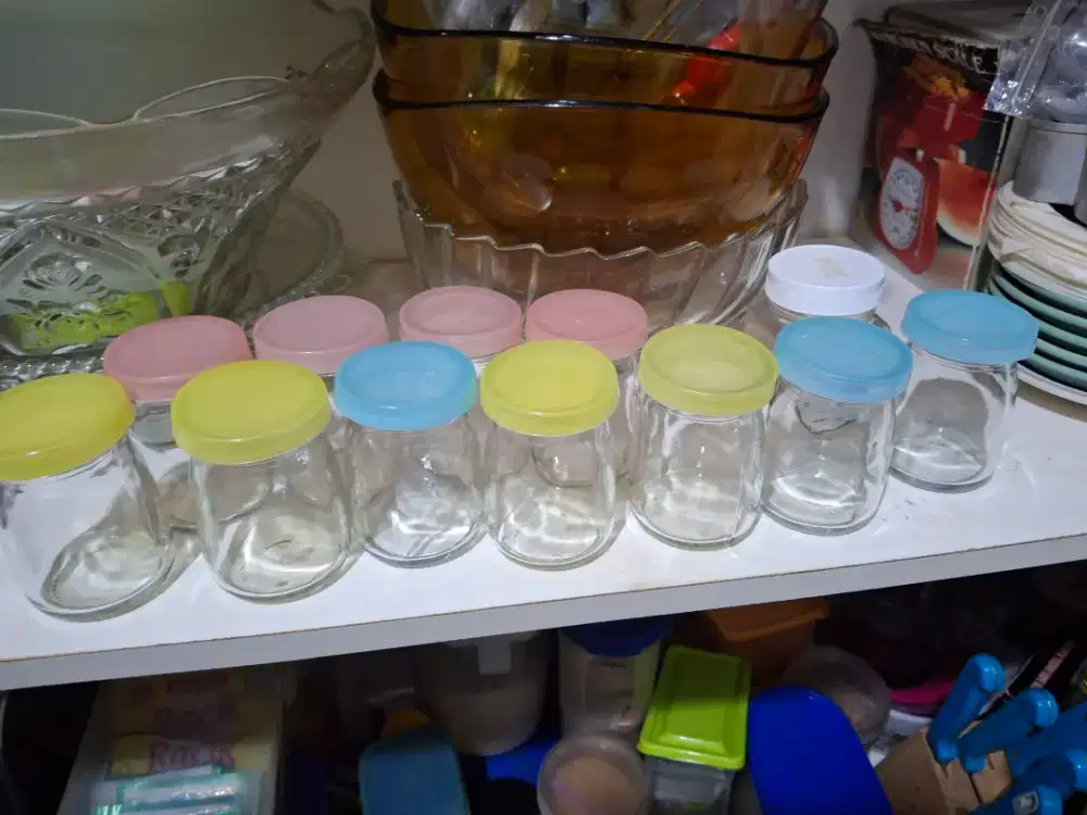 Satu set 6pcs pudding jar 100ML tutup plastik/botol kaca/pudding jar