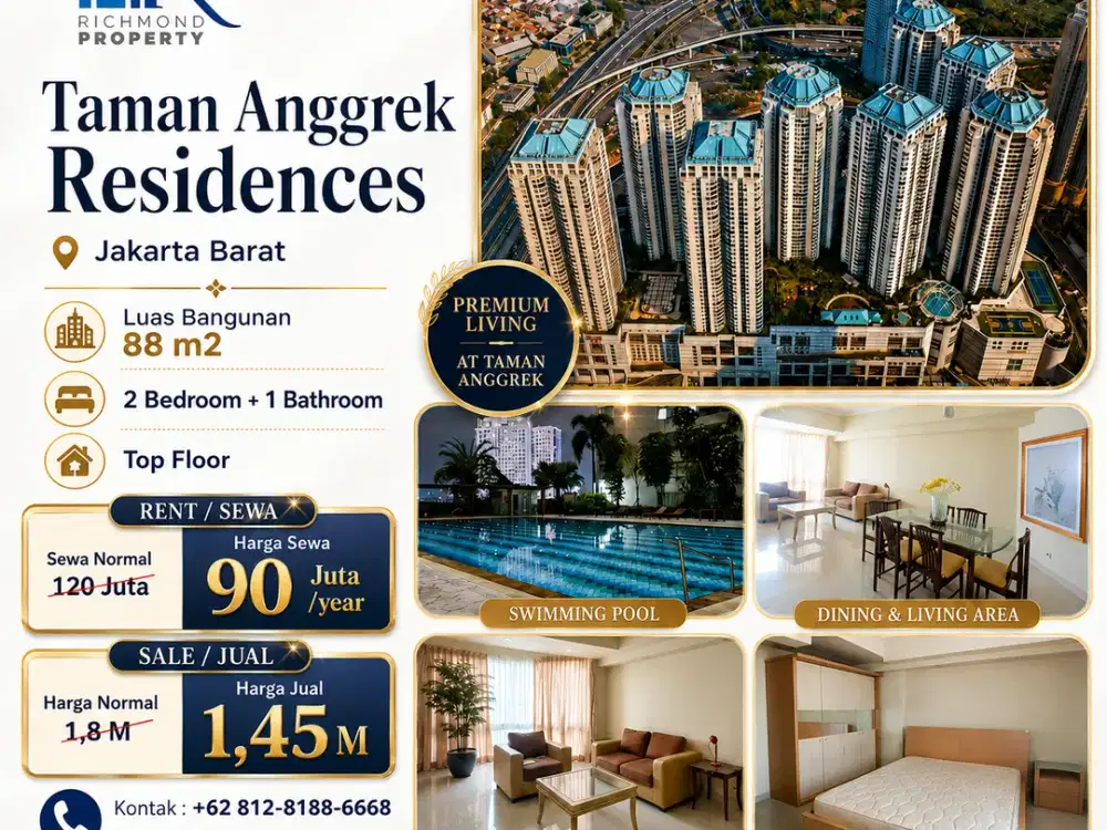 Unit Favorit Taman Anggrek Condominium Kini Tersedia dengan Harga Spesial 1,5 M Luas 88 m² di Bawah Harga Pasar Nego!!