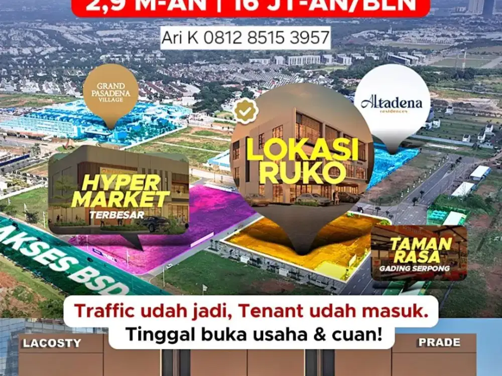 3,4MAN RUKO PASADENA NORTH & SOUTH SQUARE GADING SERPONG CASH DEVELOPER 120X (10TH)