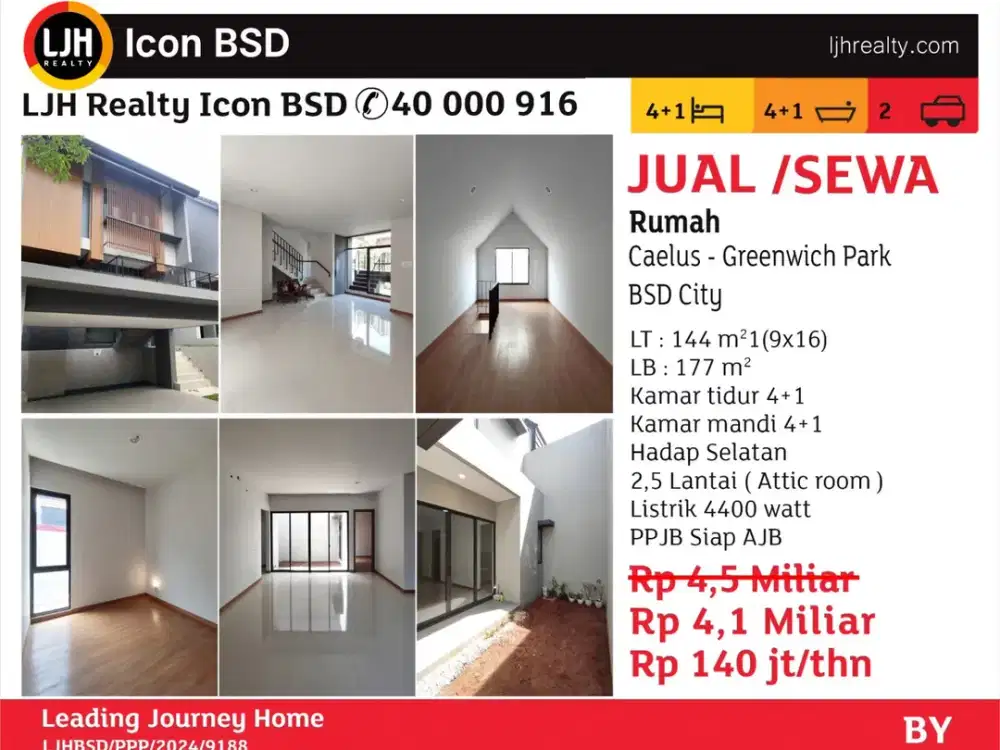 Rumah 2,5 lantai di Caelus greenwich BSD