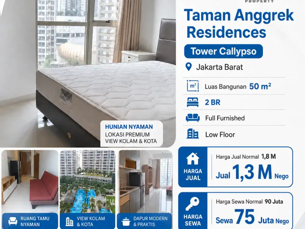 Best Deal! Taman Anggrek Residences 2BR Full Furnished Harga di Bawah Pasaran!!