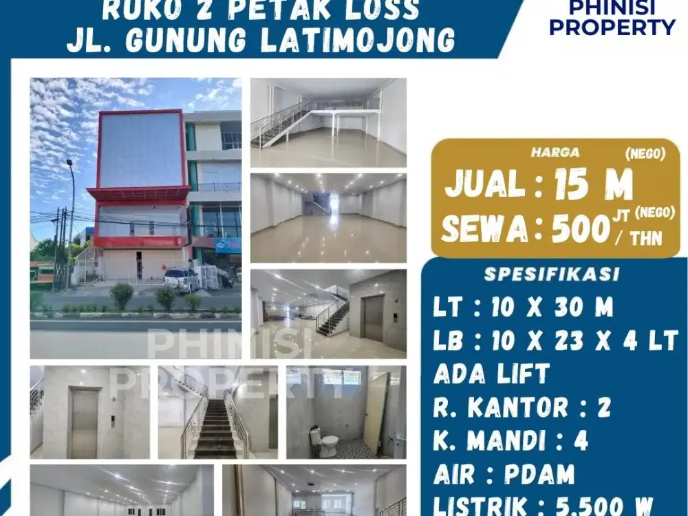 DIJUAL Ruko 2 Petak Loss di Jalan Gunung Latimojong