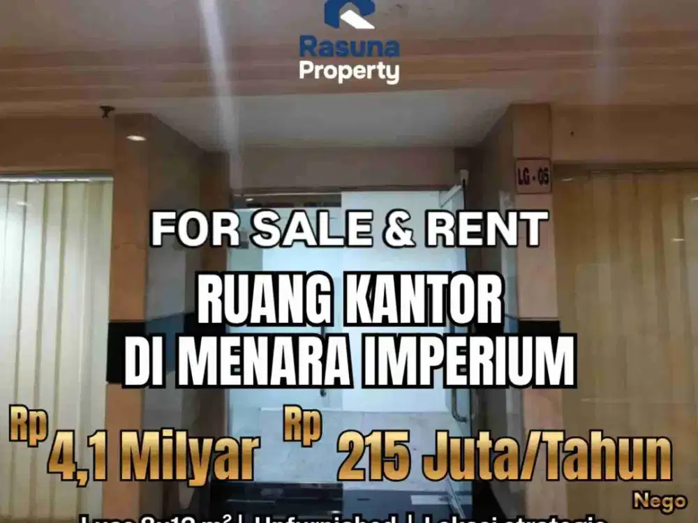 Dijual & Disewakan, Ruang Kantor, Luas 8x12 m², Unfurnished, lokasi strategis