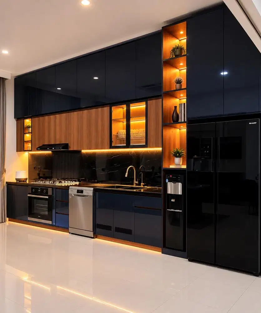 interior desain kitchen set kamar set wardrobe lemari backdrop tv