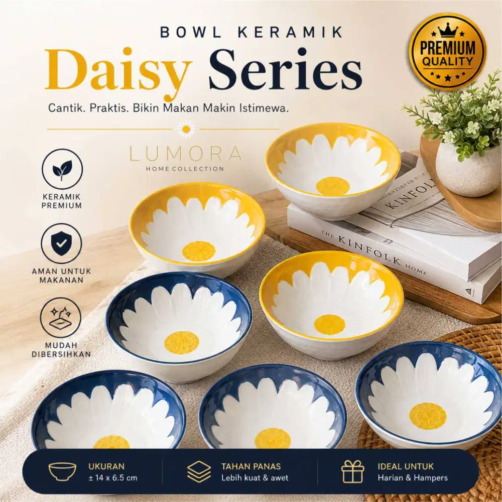 Mangkok Keramik Daisy Premium Food Grade Motif Bunga Matahari