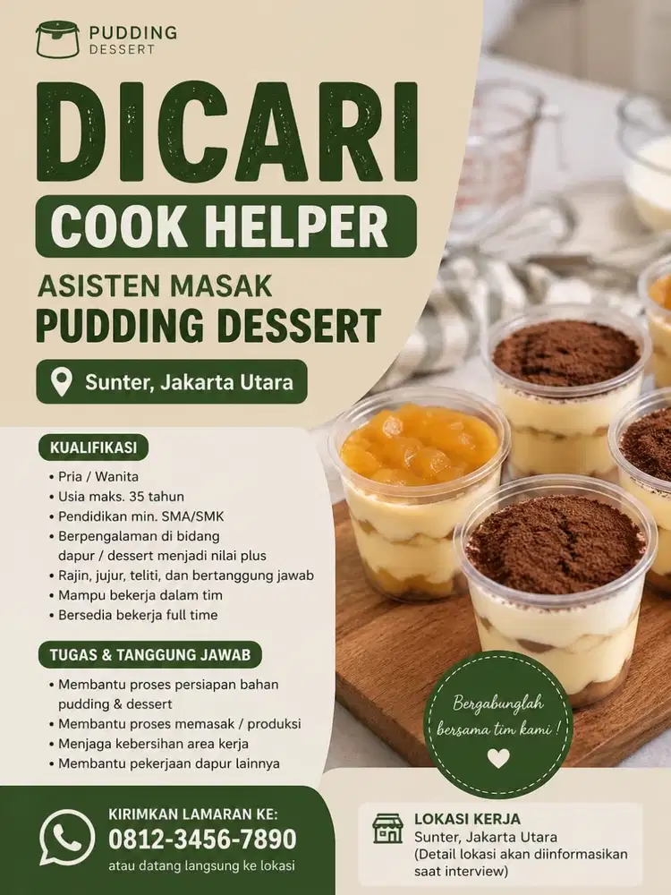 COOK HELPER/ASISTEN MASAK PUDING