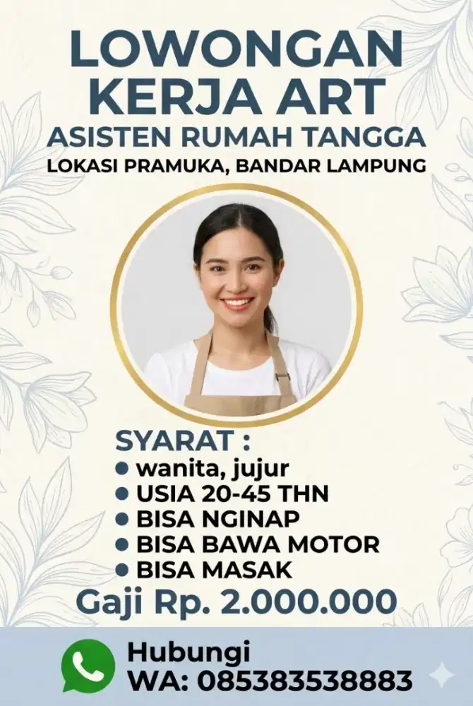 Lowongan untuk Asisten Rumah Tangga