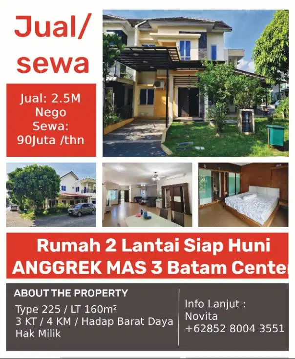 Rumah 2 Lantai Siap Huni ANGGREK MAS 3 Batam Center