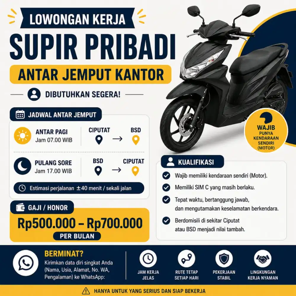 DRIVER Pribadi antar jemput (Pribadi Bukan Kantor)