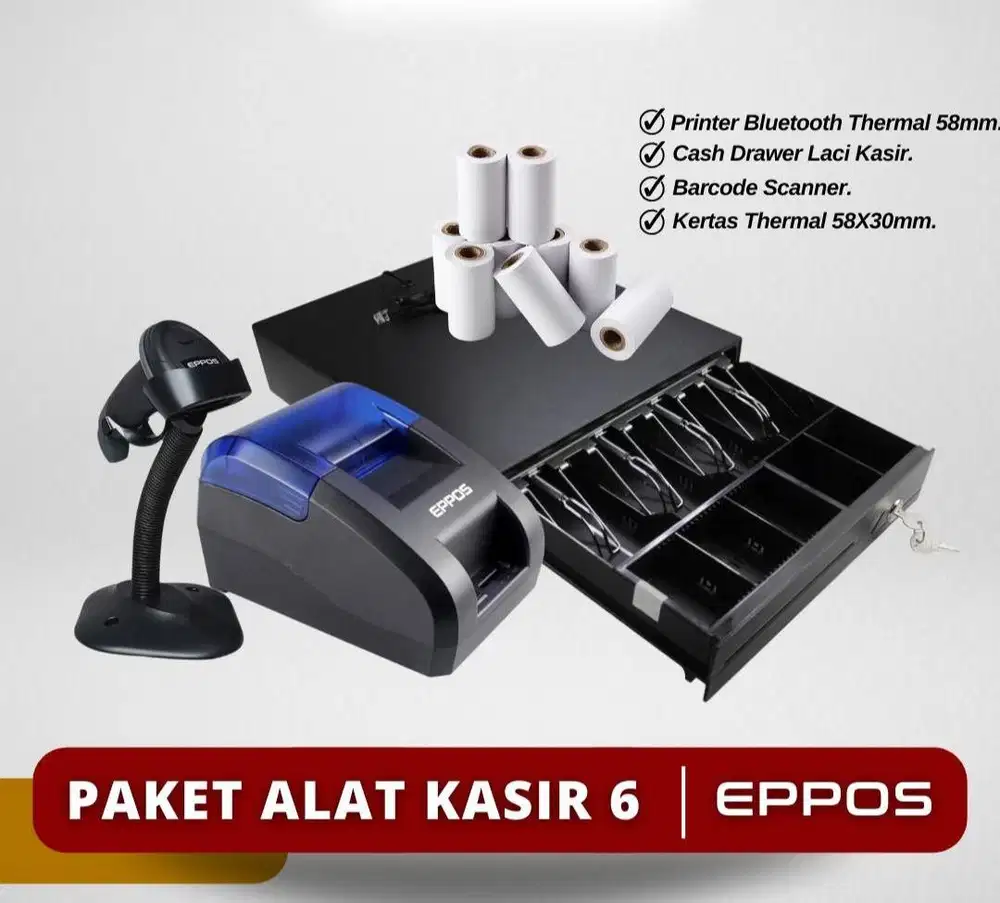 Paket Alat Kasir EPPOS Bluetooth Thermal Printer Barcode Cashdrawer 6