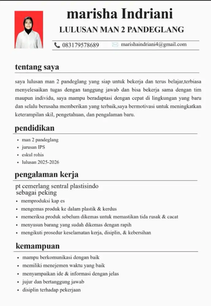 INFO LOKER LULUSAN SMA