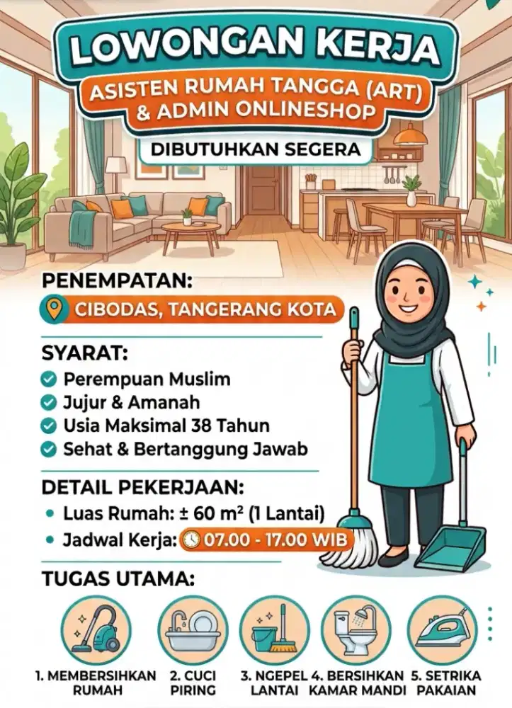 DIBUTUHKAN ASISSTEN RUMAH TANGGA (NON INAP) DAN ADMIN ONLINESHOP