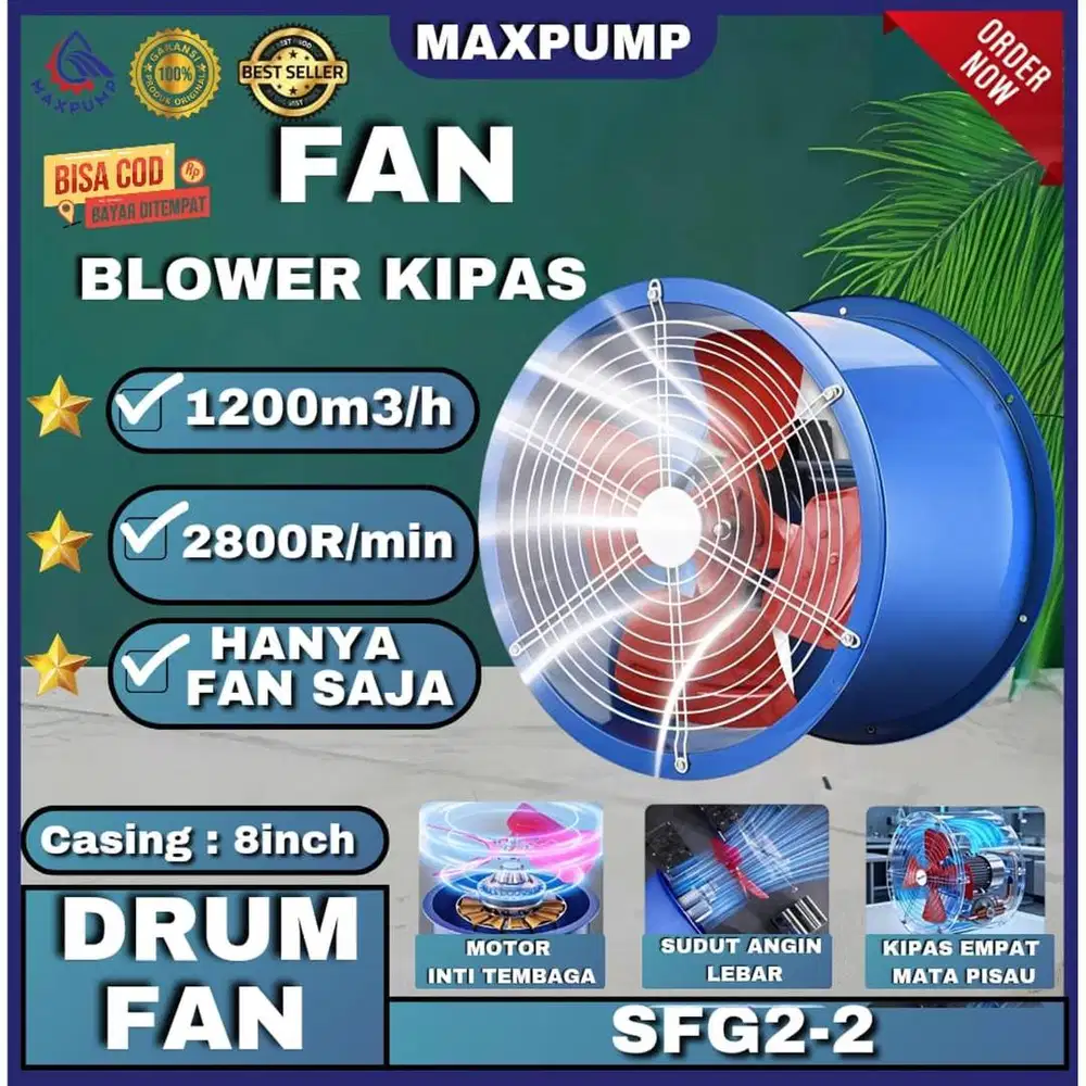 MAXPUMP Drum Fan Extra Low Noise 10 Exhaust Drum Kipas Aksial Blower