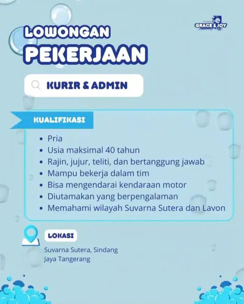 LOWONGAN PEKERJAAN SUVARNA SUTERA - KURIR LAUNDRY