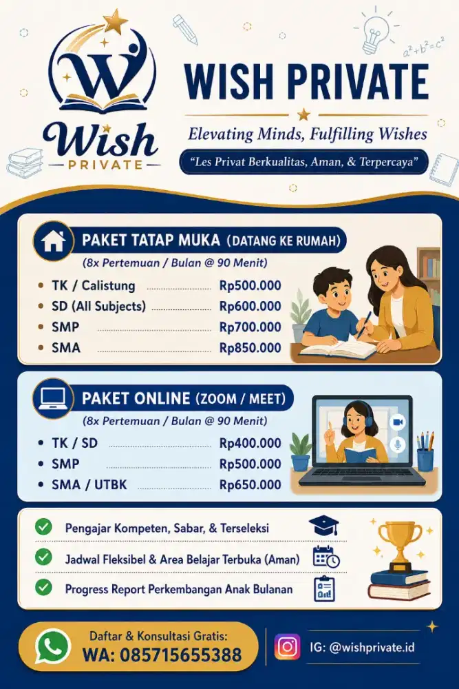 Les Privat Ke Rumah TK SD SMP SMA Jakarta - Wish Private