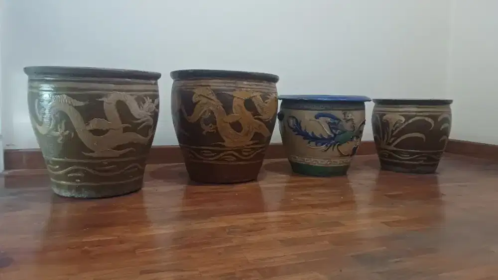 Empat Vintage Chinese Egg Pot Jardiniere Planter motif Dragon