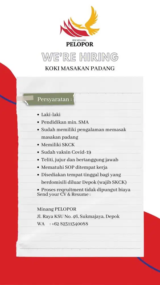 LOWONGAN KOKI MASAKAN PADANG