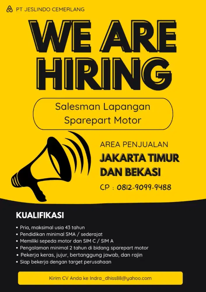 Dibutuhkan Salesman Lapangan Sparepart Motor
