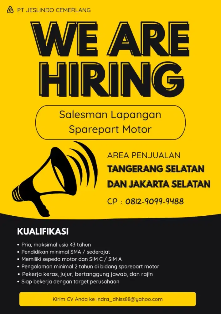 Dibutuhkan Salesman Lapangan Sparepart Motor